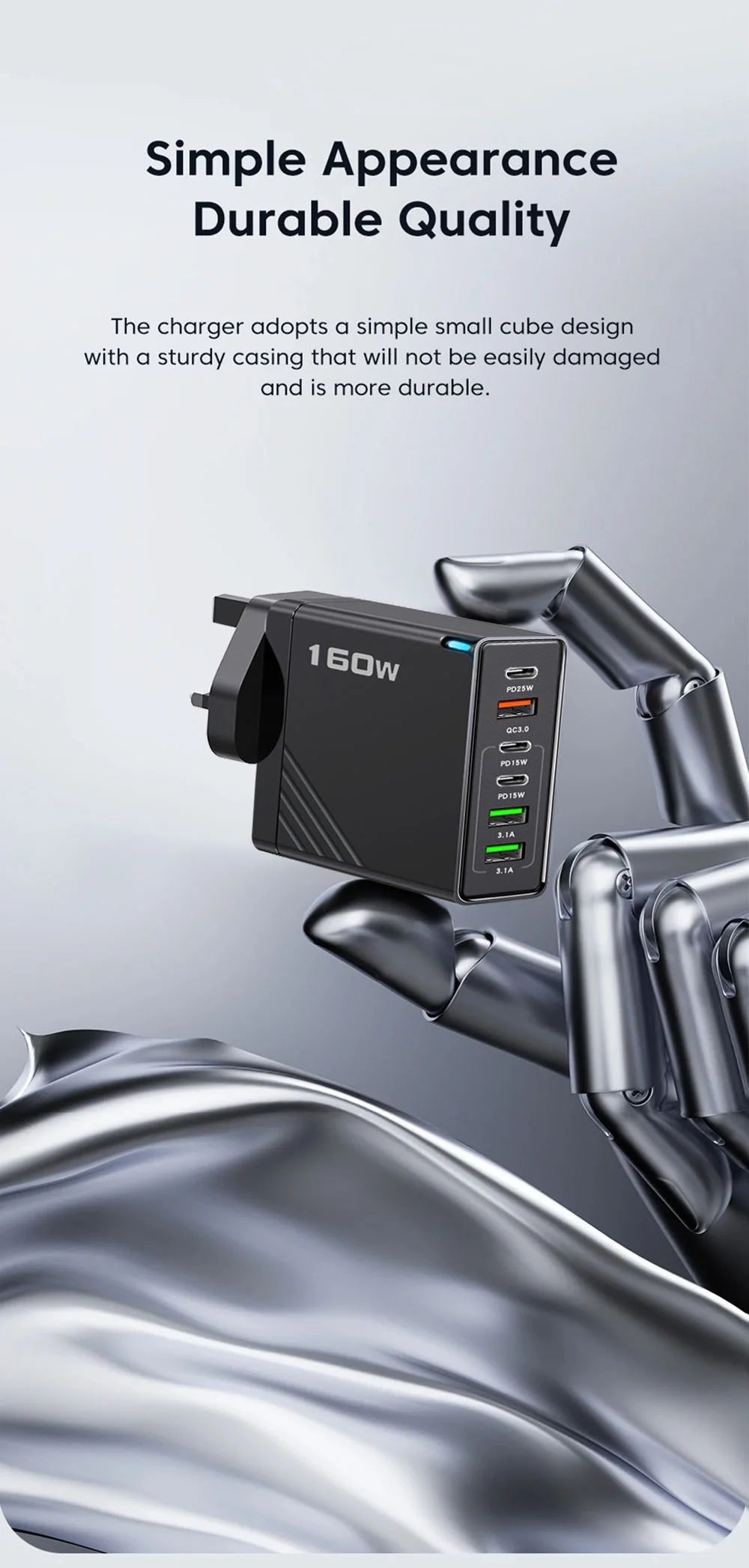 160W Multi Ports USB Charger Type C Fast Charging Phone Charger Adapter For iPhone Samsung Xiaomi Huawei EU/US Plug Wall Charger