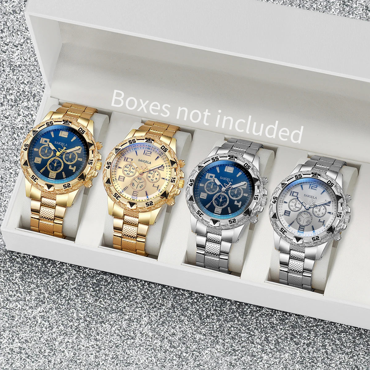 4PCS Men’s Watch Set – Arabic Dial Steel Band Quartz Watches